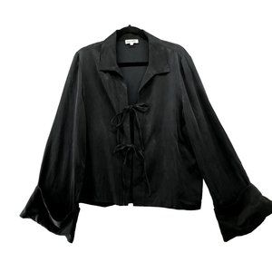 DJerf Avenue Occasion Top Womens XL Black Ash Exaggerated Sleeve Tie Front